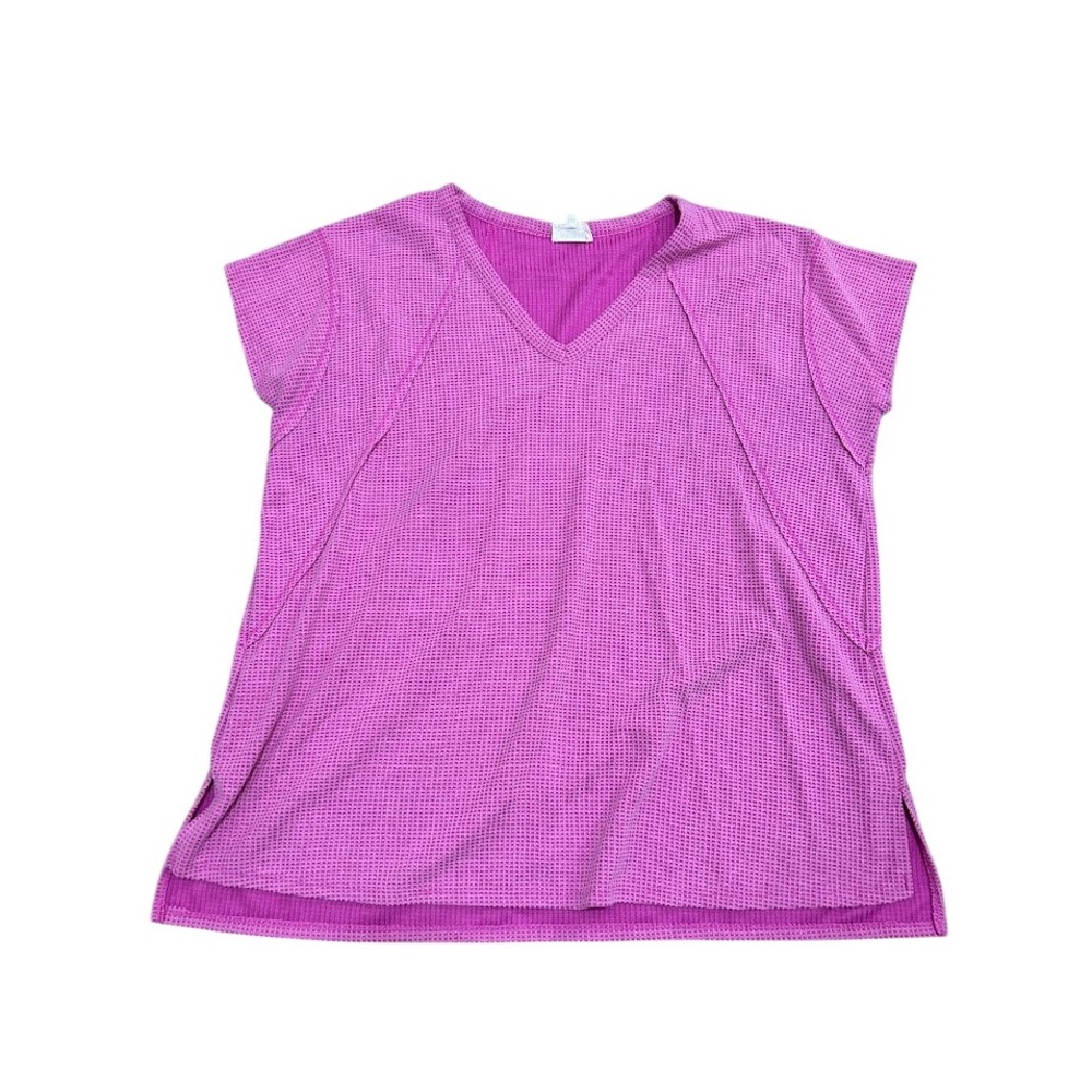 ANDRÉE BY UNIT Women's 2X Pink V-Neck Textured Tunic Top Side‎ Slits